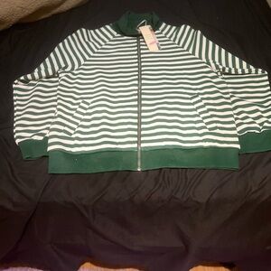 Striped Green & White Varsity Jacket - Unbranded